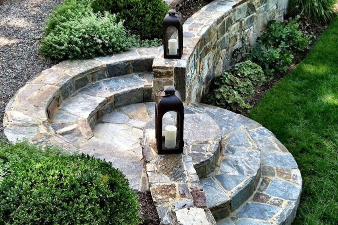 Stone stairway and retaining wall