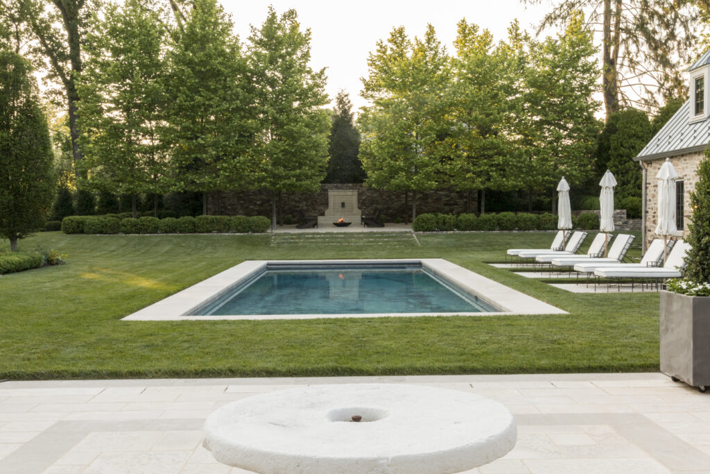 Well manicured backyard with pool and patio